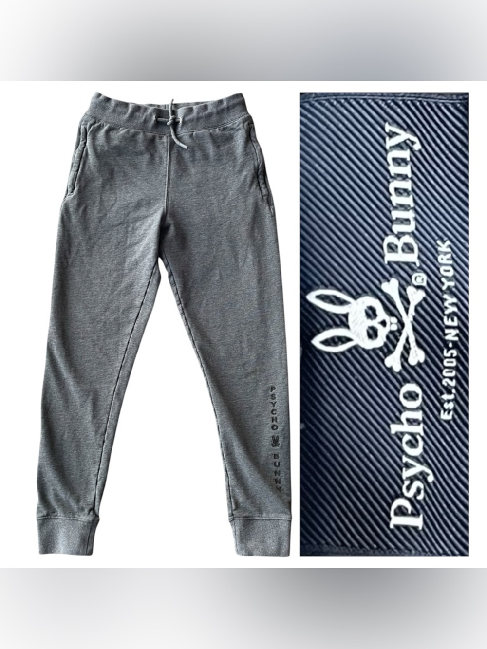 Psycho Bunny Sweatpants Boys Large 14/16 Grey Joggers Pants Womens Small Stretch